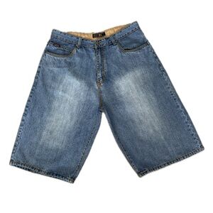 👖🛹 ENYCE Y2K Denim Long Shorts Baggy Skater Fit, Streetwear Hip Hop Size 38